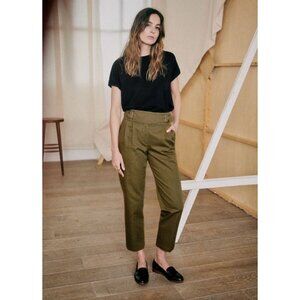 Sezane Olive Green High-Waisted Trousers